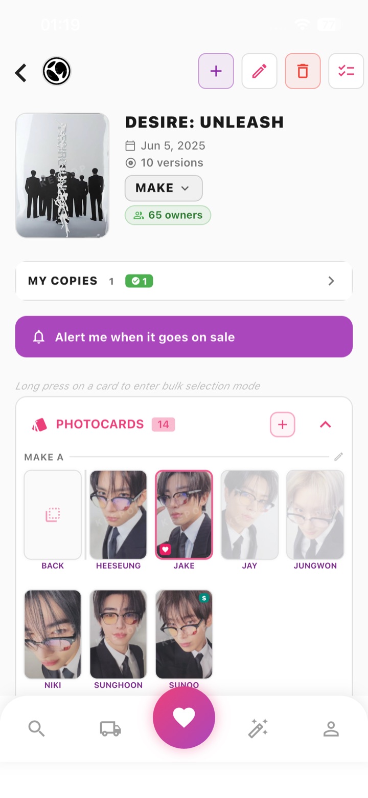 A version page with its photocards ticked