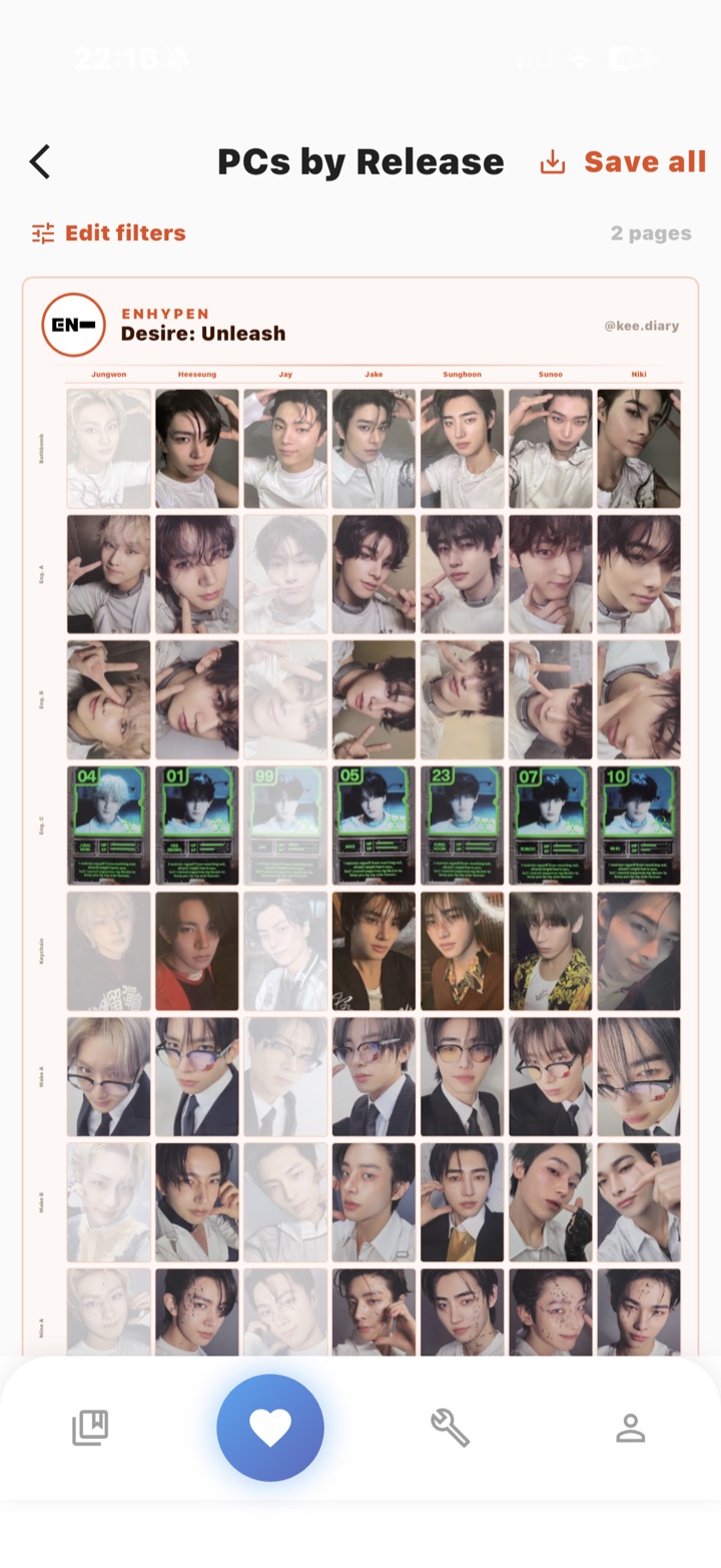 Template: photocards by release